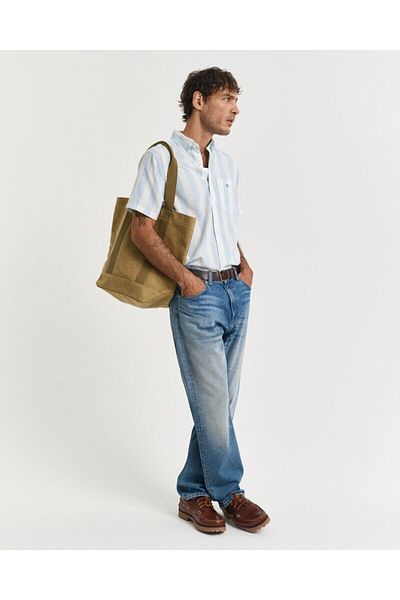 Gant Regular Fit Striped Cotton Linen Short Sleeve Shirt