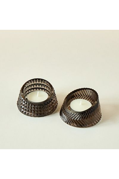 Lifestyle Textured 2-Piece Glass Candleholder Set