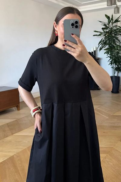 Tuba Butik Crew Neck Contrast Detailed Long Dress