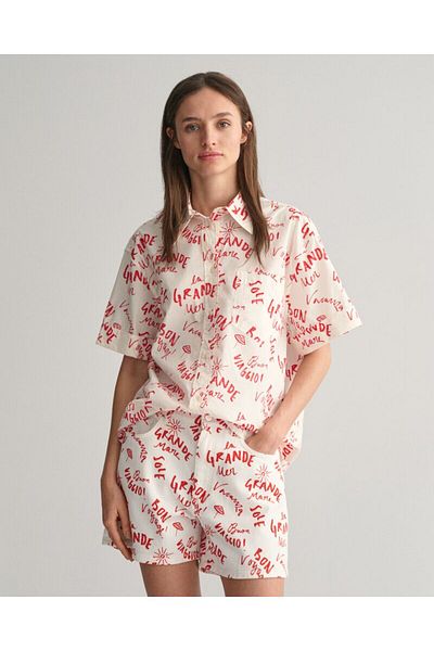 Gant Relaxed Fit Text Print Short Sleeve Shirt