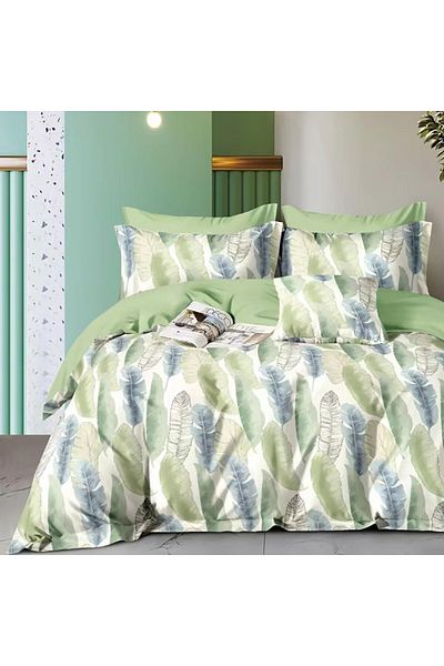 Pucioasa 100% cotton percale bed linen for 1 person, green leaves