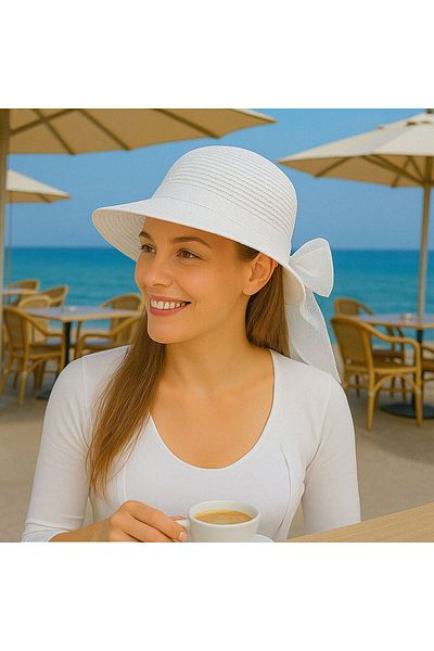 GLAMSI Women's Perforated Pattern Hat with Ribbon