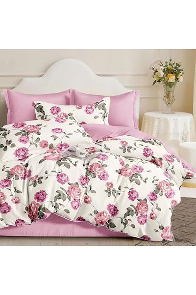 Pucioasa 100% cotton percale bed linen for 1 person, pink with roses