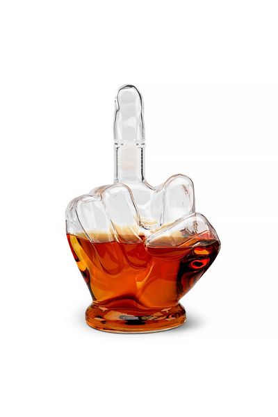 divendi-ro Set glass decanter 750ml in hand shape + 2 glasses and wooden holder, transparent dark brown