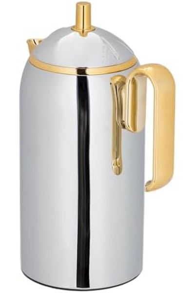 ALSAIF Thermal Flask for Coffee and Tea, Leakproof, 1 Liter, Chrome/Gold, Plastic