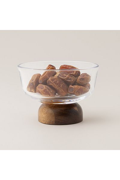 Dallaty glass date bowl with wooden base, 14*14*8cm