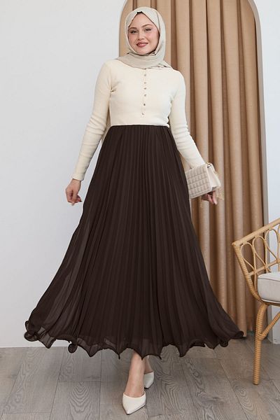 InStyle Flowy Curvy Bitter Brown Chiffon Skirt