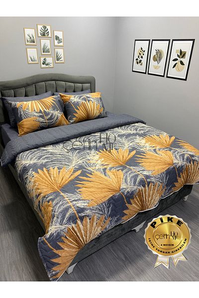 Çetinhome 4 Seasons Double Quilted Pique Set, Duvet Cover Set |   Fitted Sheet, 4 Pillowcases