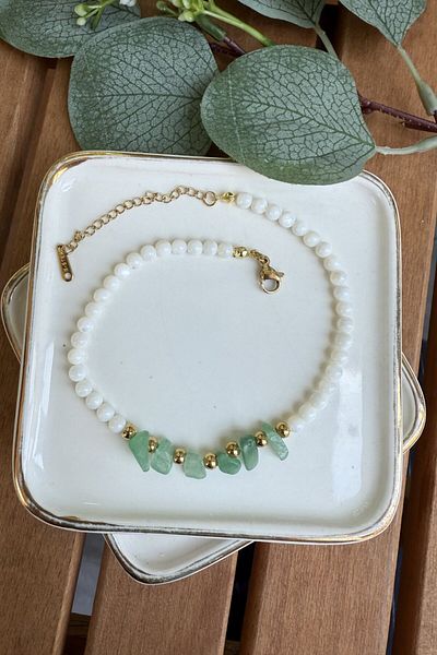 My Joyas Design Steel Green Pebble Anklet 21+5cm
