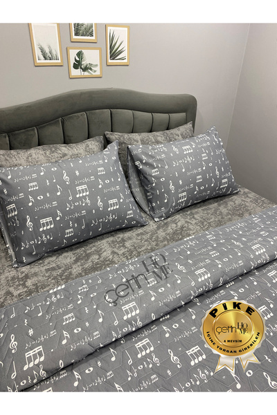 Çetinhome 4 Seasons Double Quilted Pique Set, Duvet Cover Set |   Fitted Sheet, 4 Pillowcases