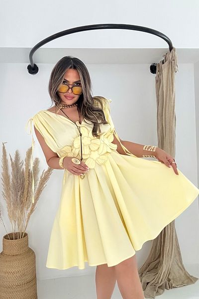 Sohotique By P Embroidered Flower Appliqued Short Dress Yellow