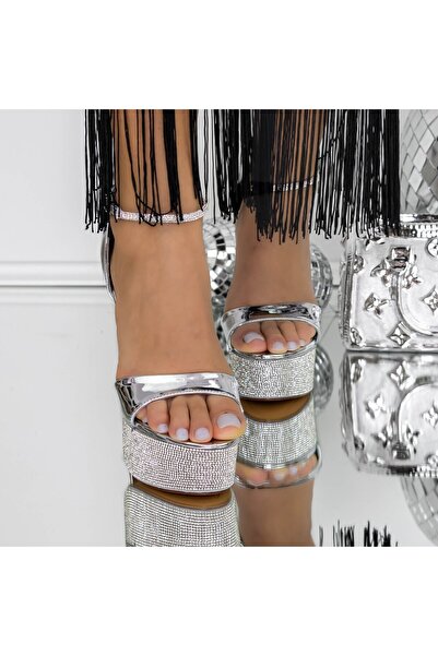 mei Sandale Dama cu Toc subtire si platforma 3DC53 Argintiu |