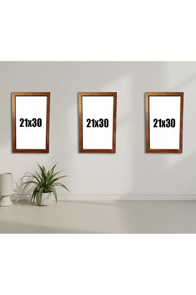 Wooden Factory 21X30 cm Set of 3 Gold Color Decorative Frames – Empty Picture Frame for Wall