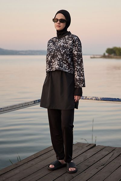Bipantolon Γυναικείο Σετ μαγιό Hijab White Dot με στάμπα 3 τεμαχίων