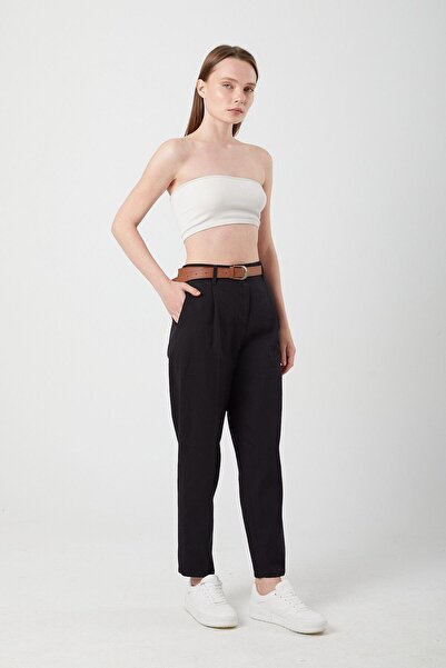 Mixray 3657 Women's Belted Carrot Pants Black