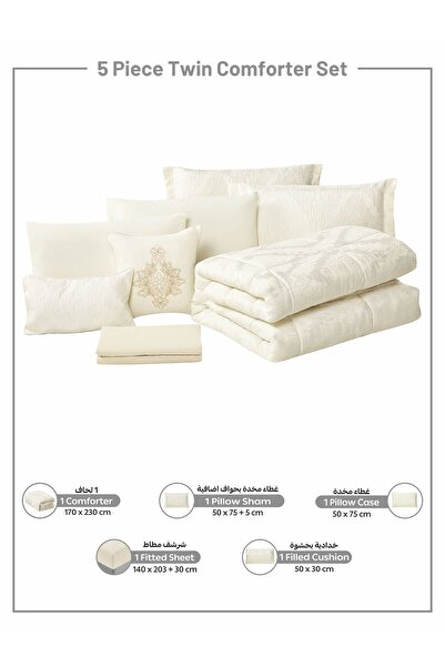 Donetella Luxury 5-Piece Bedding Set – Single Size Poly Jacquard Comforter with 350 GSM Poly Silk Filling