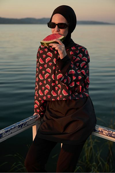 Bipantolon Γυναικείο Σετ μαγιό Hijab Slice Watermelon Printed Full Closed 3 τεμαχίων