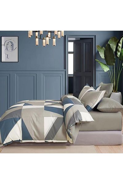 Pucioasa 100% cotton percale bed linen for 1 person, geometric pattern