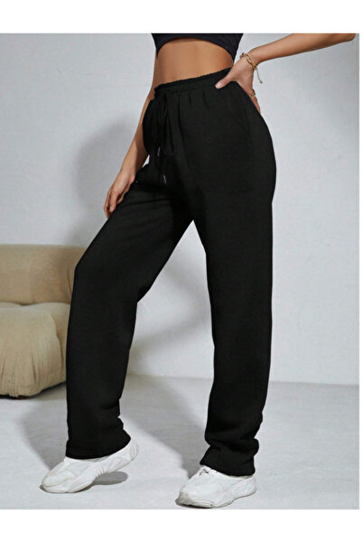 yx yustex sport Γυναικείο μαύρο παντελόνι μεγάλου μεγέθους, φαρδιά γραμμή, ελ...