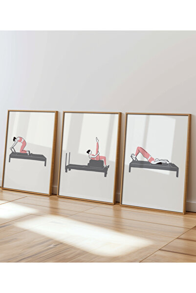 DES VU PRINT 3'lü Reformer Pilates Temalı Çerçevesiz Poster, Pilates Stüdyo P...