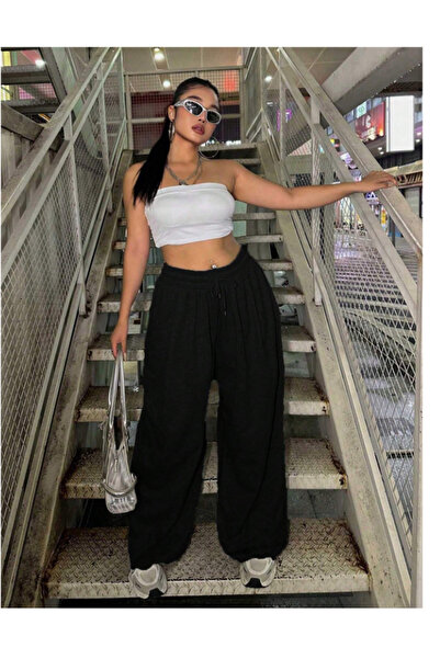 yx yustex sport Γυναικείο μαύρο παντελόνι μεγάλου μεγέθους, φαρδιά γραμμή, ελ...