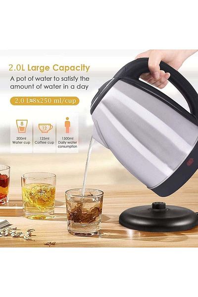 divendi-ro Fierbător electric 1500W, capacitate 2L, oțel inoxidabil, cu oprire automată, argintiu-negru