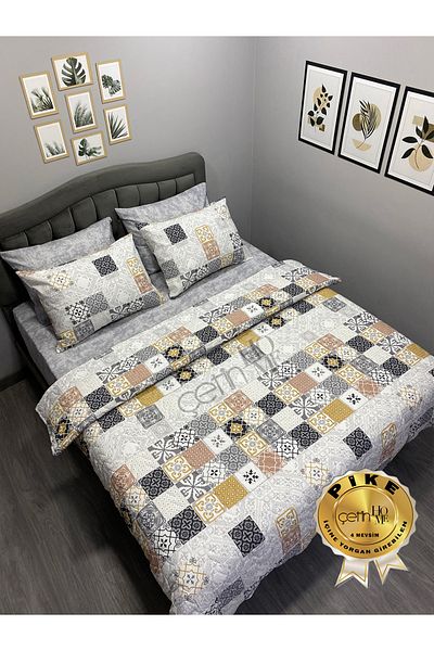Çetinhome Σετ 4 Seasons Διπλό Καπιτονέ Πικέ, Σετ Παπλωματοθήκη |   Σεντόνια, 4 Μαξιλαροθήκες