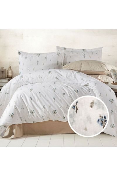 Pucioasa Crepe linen 1 person with blue flowers, 100% cotton, duvet cover 160x220cm