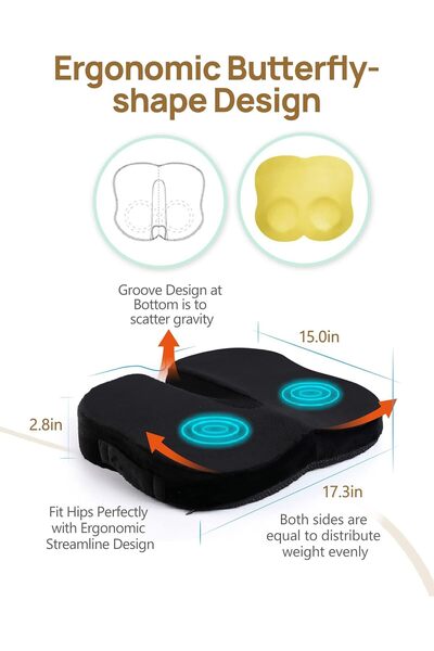 Travel Ease Ergonomic Memory Foam Seat Cushion (Black)