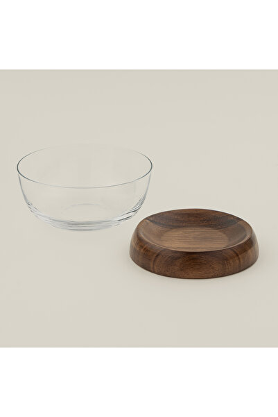 Dallaty glass date bowl with wooden base 14*14*8cm