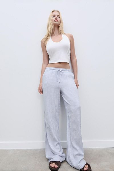 Stradivarius Flowing striped linen blend trousers