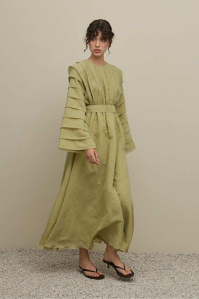 Fahhar Wide Sleeve Rib Detailed Dress Mint