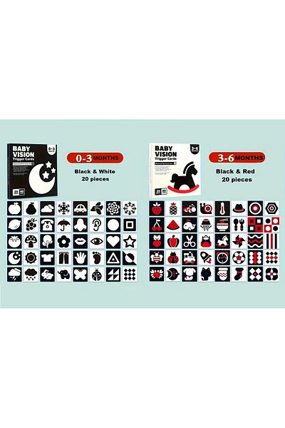 OEM Set of 40 Visual Cards, black and white and black and white and red, 0-3 and 3-6 months, Early Learning