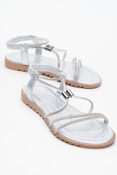 CCWAY AYAKKABI Women's Accessory Stone Sandals Silver