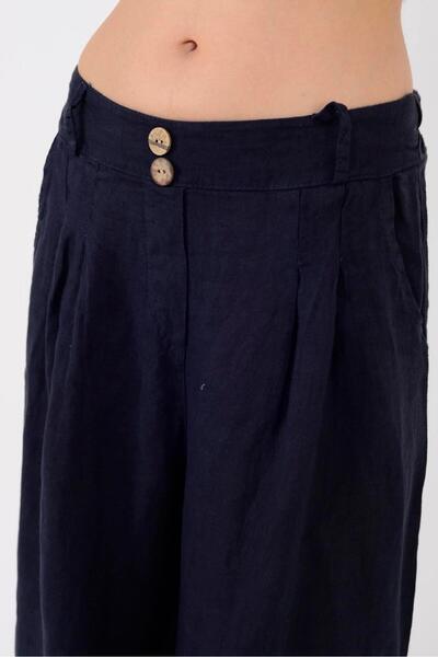 Park Moda 30550 Plain Pattern Button Detailed Linen Trousers