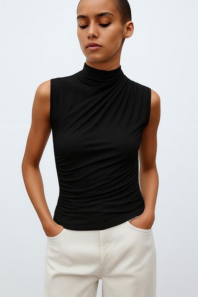 HAKKE Drawstring Sleeveless Sandy Bluz