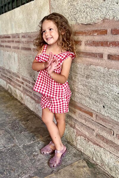 minojoy Kırmızı Pötikare Kız Çocuk Şort