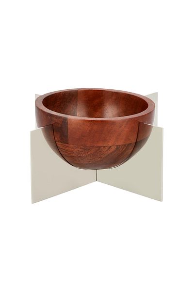 Generic Nuts Bowl Wood With Steel X Silver