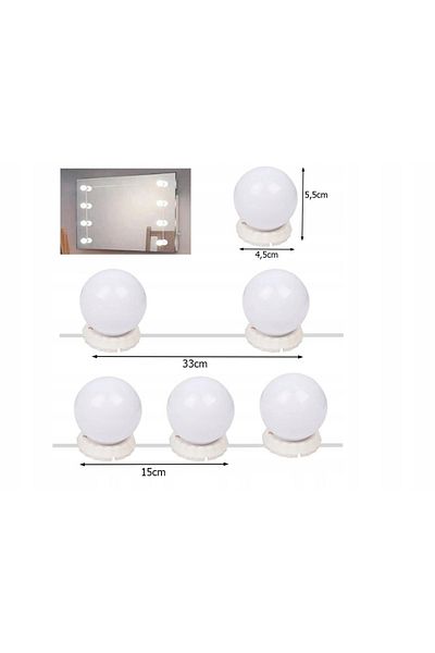 divendi-ro Set of 10 LED bulbs for mirror with dimmer, 3 color shades, suction cups or adhesive - White
