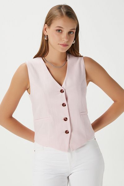Ritnice Women's Hera Cotton Lined Pink Linen Vest