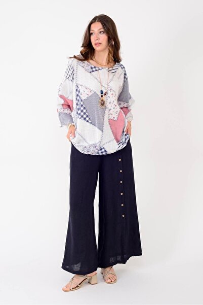 Park Moda 9320 Παντελόνι από λινό με λεπτομέρεια κουμπιών