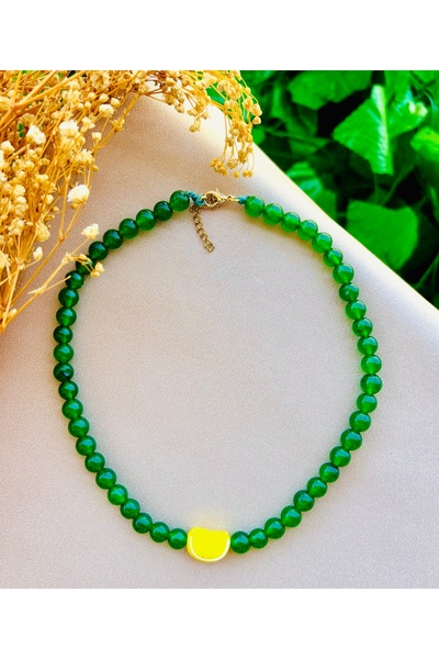 Markiz Takı قلادة من حجر اليشم الطبيعي من زجاج مورانو الليموني