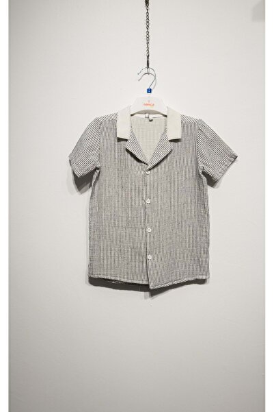 Nanica Kids TRIKOT KOŠULJA SA KRAGNOM I PRUGAMA OD MUSLINA, TAMNOMOŽDA