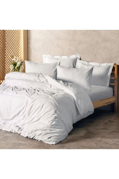 Cotton Box 100% cotton bed linen for 1 person, white plaid