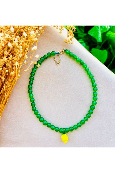 Markiz Takı Jade Stone Natural Stone Pendant Lemon Murano Glass