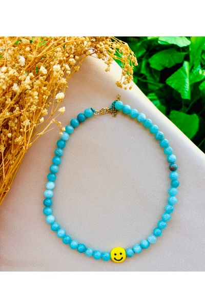 Markiz Takı حجر سييت الأزرق الطبيعي، قلادة من زجاج مورانو على شكل وجه مبتسم