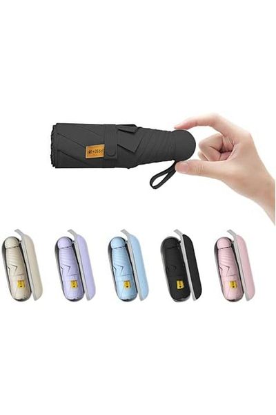 Generic BAODINI Mini Travel Umbrella With Case Small Compact UV Umbrella Protection Sun Lightweight Tiny Poc