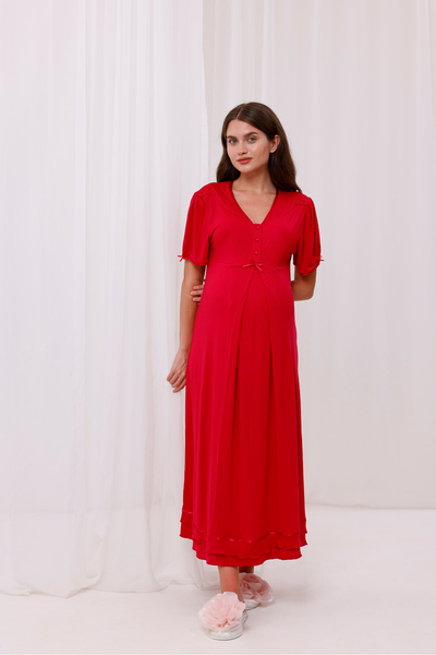 Yulem Homewear Maternity Maternity Nightgown with Cherry Ribbon Detail and Breastfeeding Feature