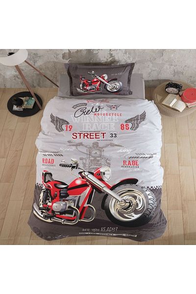 Pucioasa 1 person bed linen with motorcycle, 100% cotton ranforce, Pucioasa, Street King