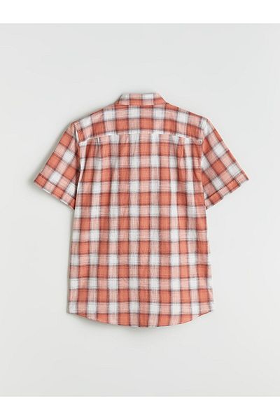 LC Waikiki Orange Regular Fit Short Sleeve Plaid Poplin Men's Shirt